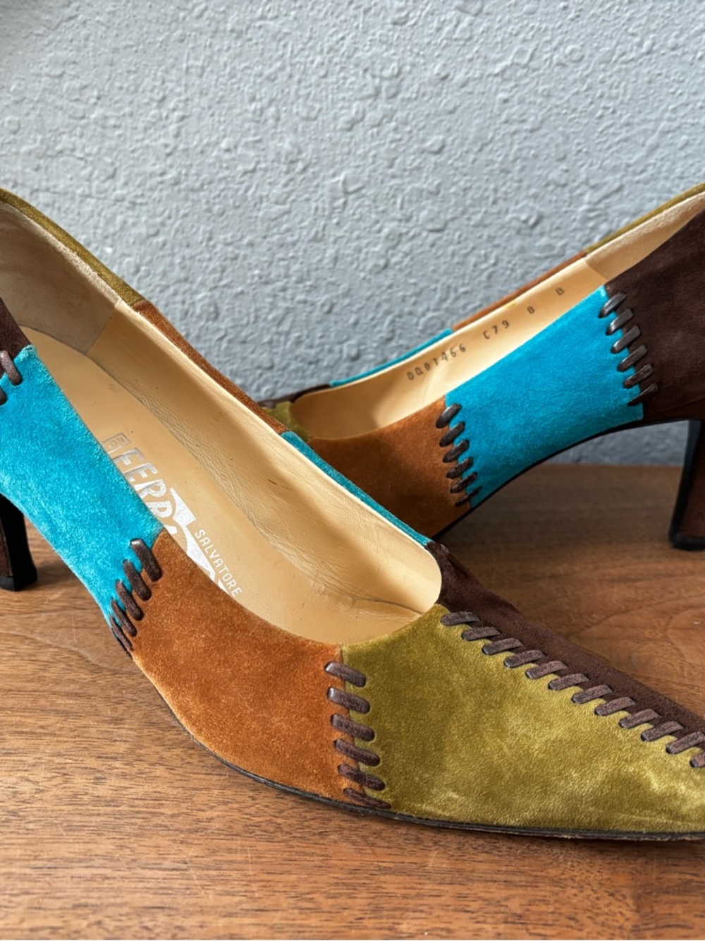 Salvatore Ferragamo Patchwork Suede Pumps Women Size 8